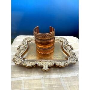 Vintage Balaji Impex India Copper Cuff Bracelet - Mixed Metal Boho Tooled Design